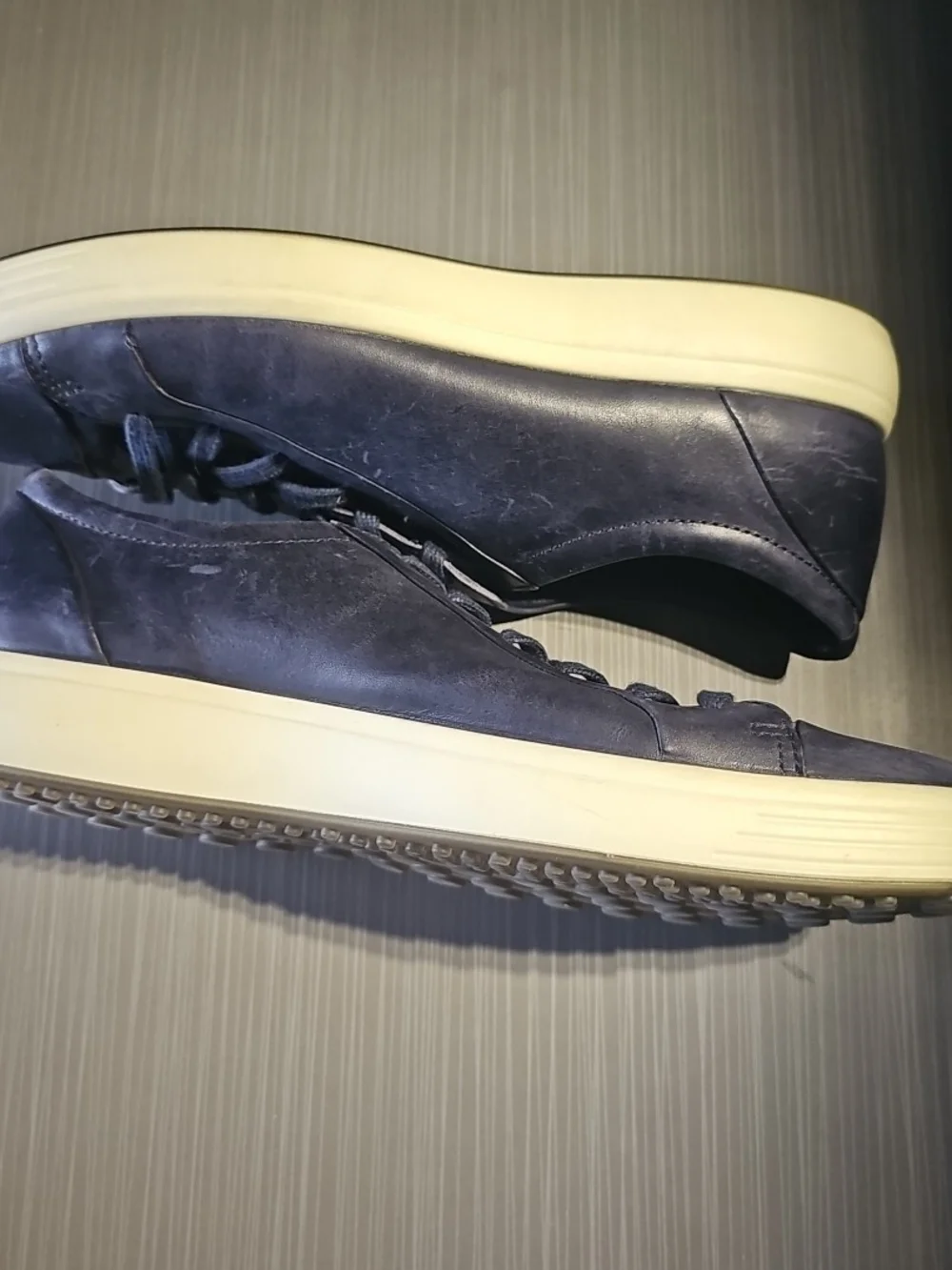 ECCO Navy Leather Lace-Up Sneakers‎ White Sole Men's 45 (11-11.5) Good PreOwned